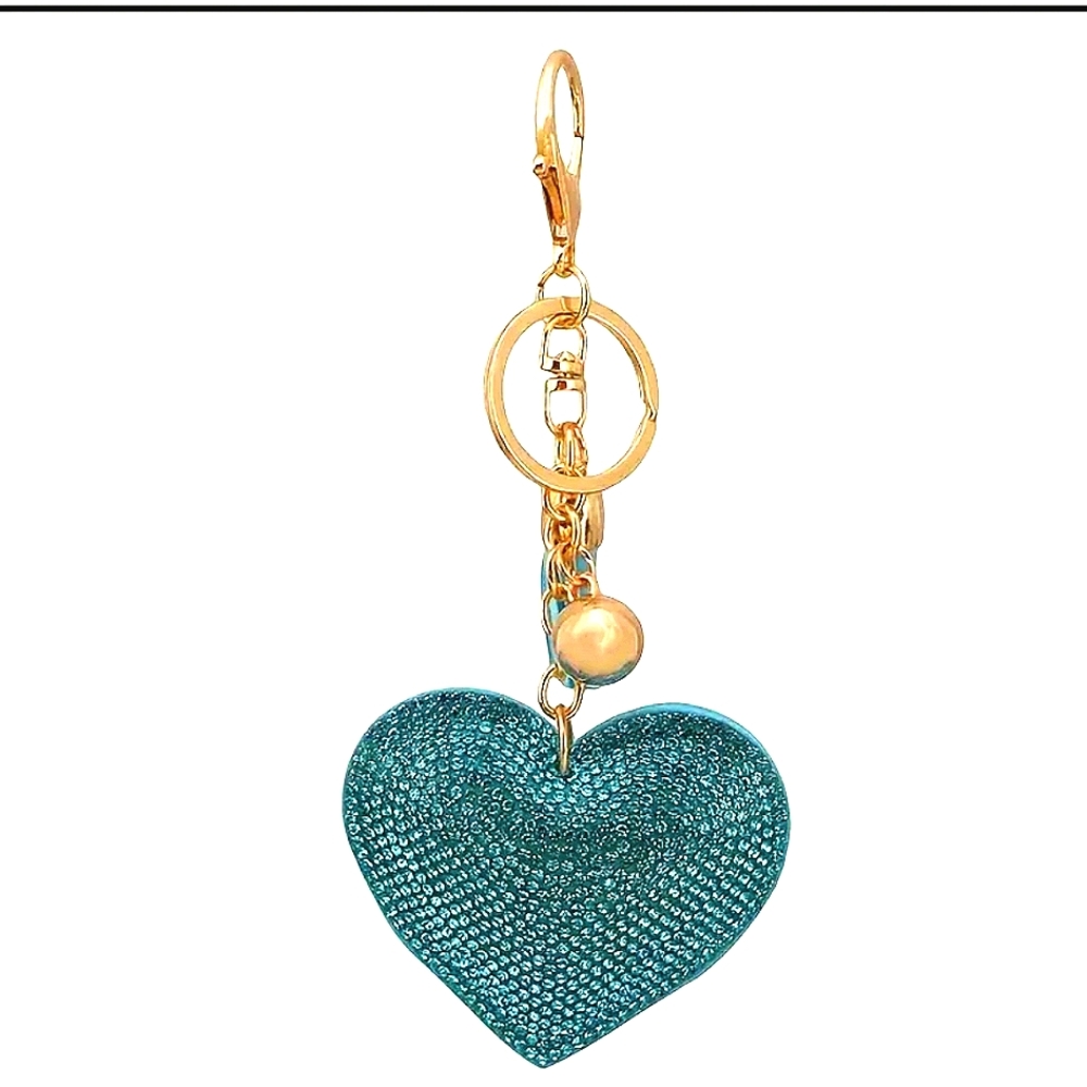 Bling Puffy Rhinestone Blue Heart Keychain/Purse Charm, NWT